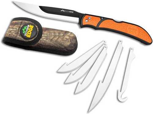 Outdoor Edge Razorwork Folding Knife Plain Black Oxide Finish 420J2 Stainless Steel Orange Handle Includes (2) Boni