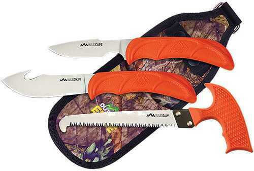 Outdoor Edge Wild Guide Fixed Blade Knife Set Plain 420J2 Stainless Steel Orange Handle Includes (1) Caper