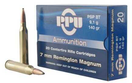 PPU Standard Rifle 7mm Rem Mag 140 gr 3110 fps Pointed Soft Boat-Tail (PSPBT) Ammo 20 Round Box