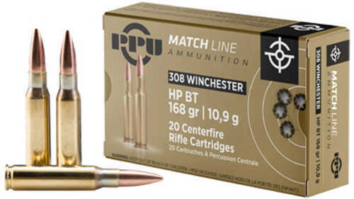 Prvi Partizan Match 308 Winchester 168 Grain Boat Tail Hollow Point 20 Round Box PPM3082