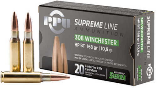 Prvi Partizan Supreme 308 Winchester 168 Grain Boat Tail Hollow Point 20 Round Box PPMK308