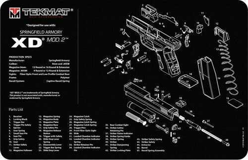 TekMat Pistol Mat for Springfield XD Mod 2 11"x17" Black Finish 17-XDMOD2