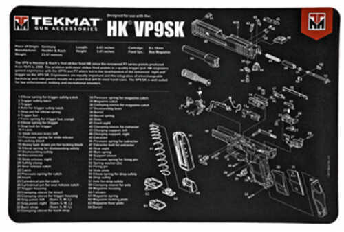 TekMat Pistol Mat For Heckler & Koch VP9SK 11"x17" Black Includes Small Microfiber TekTowel Packed In Tube R17-HK-VP9SK