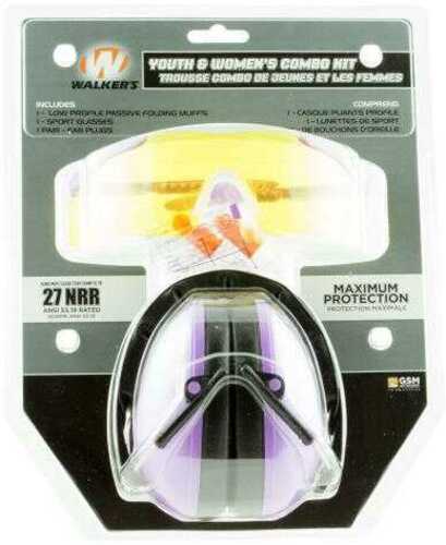 Walker's GWP-YWFM2GFP-PUR Folding Muff Combo Kit 23 Db Over The Head Polymer Purple Ear Cups With Black Headband Youth, 