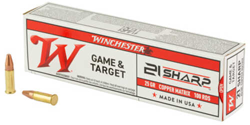 Winchester Ammunition Game & Target 21 SHARP 25 Grain Copper Matrix Bullet 100 Round Box S21SLF