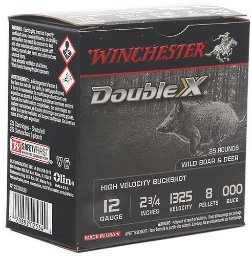 12 Gauge 2 3/4" 25 Rounds Ammunition Winchester 8 Pellet  Lead #000 Buck
