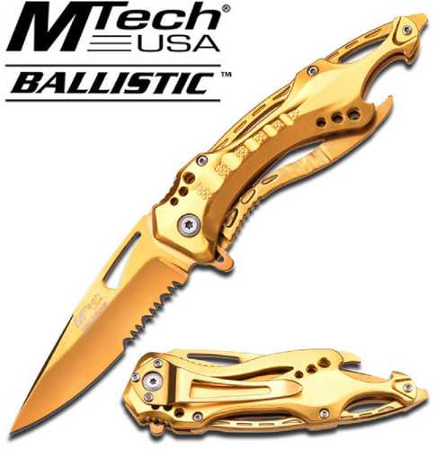 MTech Assisted 3.5 in Gold Blade Aluminum Handle