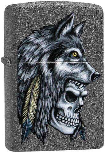 Zippo Iron Stone Wolf Skull Feather Design Lighter