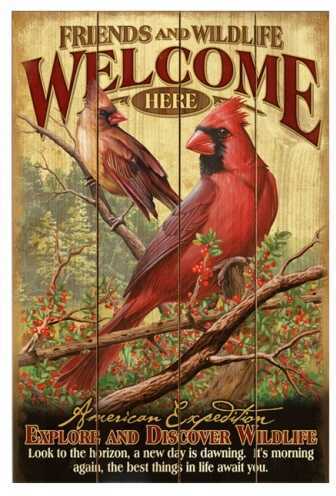 American Expedition Wooden Welcome Sign, Northern Cardinal Md: WSGN-128