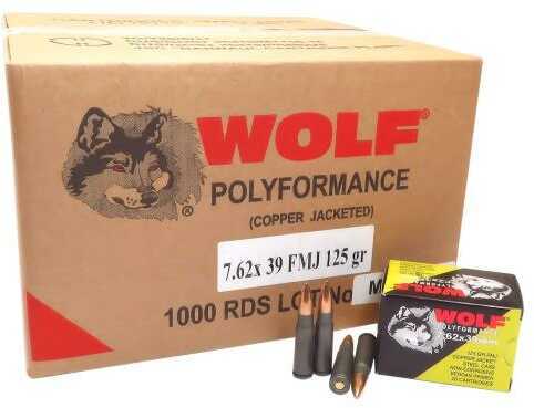 7.62X39mm 125 Grain FMJ Copper Jacket 1000 Rounds Wolf Ammunition