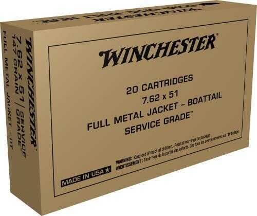 7.62 NATO 147 Grain Full Metal Jacket Boat Tail 20 Rounds Winchester Ammunition