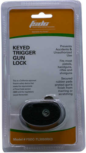Firearm Safety Devices Tl3050RKD Keyed Trigger Lock Black Rubber W/Metal