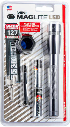 Maglite SP2209C Mini Red/Blue/Clear Led 97 Lumens AA (2) Battery Gray Combo Pack