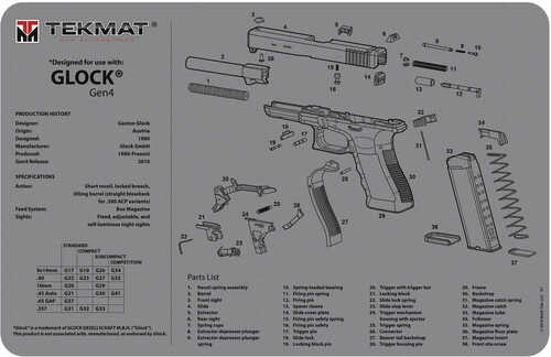 TekMat Original Cleaning Mat for Glock Gen4 Parts Diagram 11" x 17" Gray