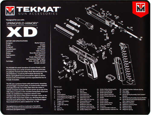 Beck Tek LLC (TEKMAT) R20XD Springfield XD Ultra Premium Cleaning Mat Parts Diagram 20" 15" Black/Whit