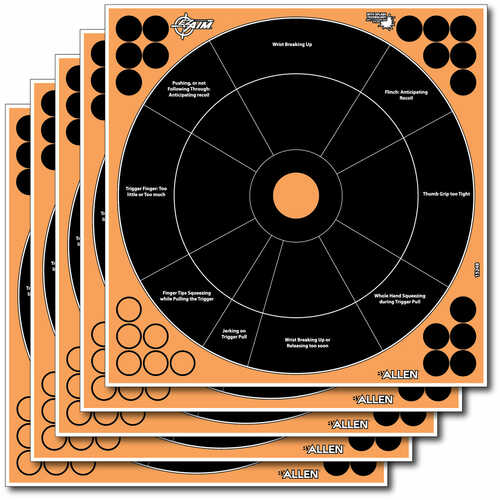 Allen 15250 EZ Aim Splash Self-Adhesive Paper 1" Bullseye Black/Orange 12 Pack