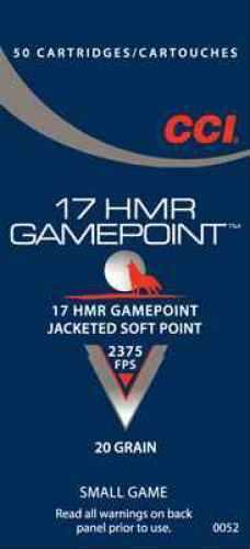 17 HMR 20 Grain Jacketed Soft Point 50 Rounds CCI Ammunition