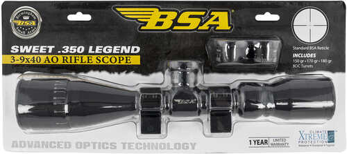 Bsa Sweet 350 Legend 3-9X 40mm AO Obj 34.20-11.50 ft @ 100 yds FOV 1" Tube Matte Black Finish 30/30 W/Rin
