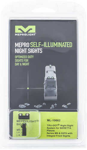Meprolight USA 106623101 Tru-Dot Day/Night Tritium Sights Beretta 9/92 Fixed Green Black Frame