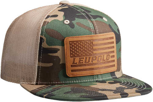 Leupold Leather Flag Trucker Hat Woodland Camo/Khaki OSFA