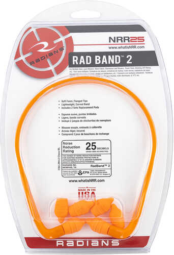 Radians Rb210Cs RadBand 2 Earplugs 25 Db Behind The Neck Orange Adult