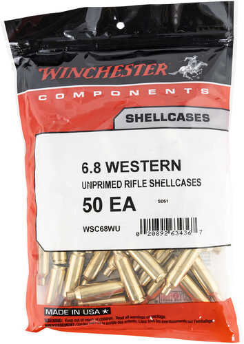Winchester Ammo Unprimed Cases 6.8 Western Rifle Brass 50 Per Bag