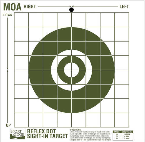 Tacshield 03714 Sport Ridge Reflex Dot Sight-In Target MOA Premium Durable Paper 10" X Per Pkg