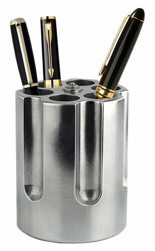Caliber Gourmet Cbg-1007 Cylinder Pen Holder Silver Aluminum 3.25" X 2.75" Pistol