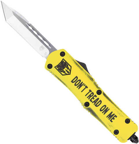 CobraTec Knives MDTOMFS-3TNS Don't Tread On Me Medium 3" OTF Tanto Plain D2 Steel Blade Yellow Cerakoted Aluminum W/"Don