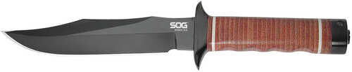 S.O.G SOG-S1T-L Bowie 2.0 6.40" Fixed Plain Clip Point Black Hardcased TiNi Full Tang AUS8 SS Blade/ Brown Stacked Leath