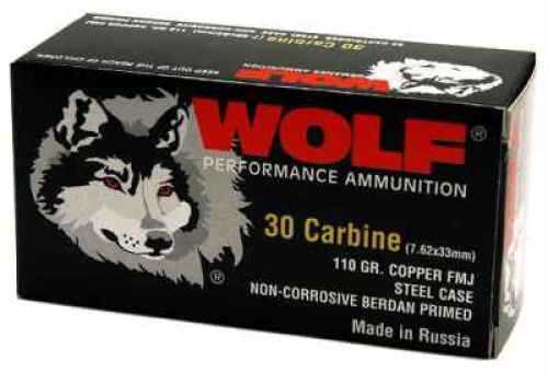 30 Carbine 110 Grain Full Metal Jacket 50 Rounds Wolf Ammunition