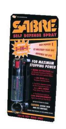 Sabre 3-In-1 Self Defense Spray Key Ring Unit Red Pepper, Cs Military Tear Gas & Invisible Uv Dye .54 Oz - Approximately