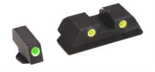 AmeriGlo GL121 Classic 3 Dot Night Sight Fits Glock 20/21 Tritium Green w/White Outline Front Yellow
