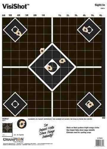 Champion Traps And Targets Visishot Sight In - 10 Pack 13X18" Bright Orange circles Appear From Shots On Black