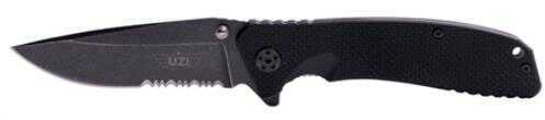 Uzi Accessories UZKFDR017 Tactical Folding Knife Stainless Steel Straight/Serrated Combo G10 Blk