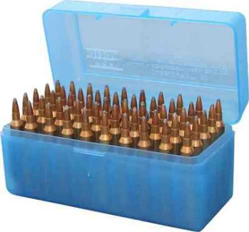 MTM Ammo Box 50 Round Flip-Top 375 Rem Um 375 Wby Mag Clear Blue RLLD-50-24