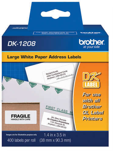 Brother DK1208 Labels Large White 1.4" X 3.5" Roll Of 400