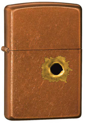 Pocket Lighter - Toffee With Bullet Hole Lifetime Guarantee Excellent Craftsmanship Windproof Design Unfilled