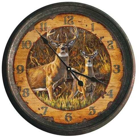 Rivers Edge Buck/Doe Nostalgic Metal Clock 15"