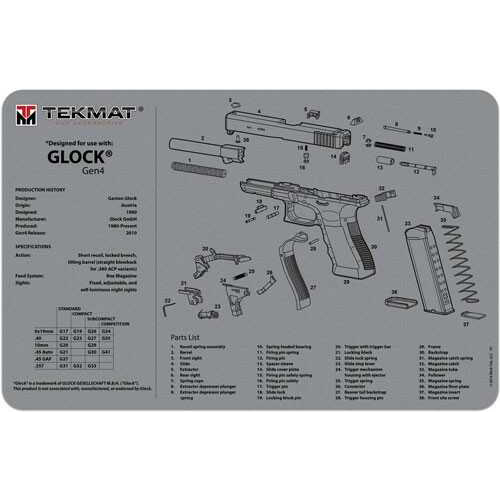 TEKMAT Armorers Bench Mat 11"X17" for Glock Gen4 Grey