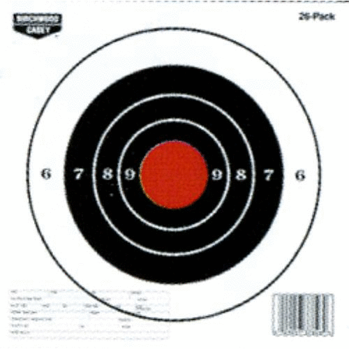 Birchwood Casey 37826 EZE-Scorer Bull's-Eye Paper 8" X 8" Bullseye Black/Red/White 26 Pack