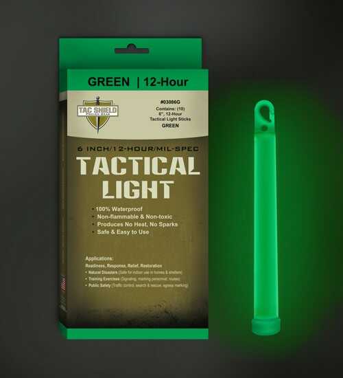 TAC Shield Tactical 12 Hour Light Stick 6" Green 10Pk
