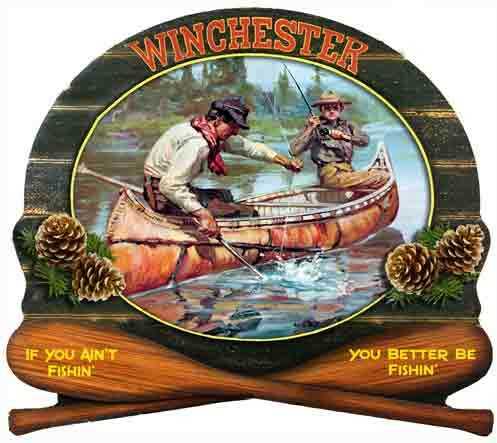 ROCKIN'W Brand Winchester "Fishermen In Canoe" 15"X14"