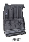 Double-stack magazine for the Mossberg 590M Mag-Fed shotgun. 5 round magazine with hardened steel feed lips, over-molded shell ramps, easy grip design, self-lubricating polymer body, removable floor p...