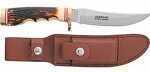 Uncle Henry Golden Spike Rat Tail Tang Fixed Blade Knife, 7Cr17 High Carbon Stainless Steel Clip Point Blade, Staglon Handles With Nickel Silver Guard And Pommel, And Brown Leather Belt Sheath With Sh...