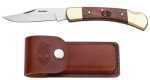 Mossberg Lockback Knife. Features 420 Stainless Steel Blade, Finished Real Wood Handle With Brass bolsters And pins, And a Leather Sheath. Knife Measures 4" Closed.