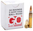 Model: M193 Caliber: 556NATO Grains: 55Gr Type: Full Metal Jacket Units Per Box: 20 Manufacturer: Global Ordnance Model: M193 Mfg Number: GO850003223346