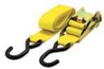 Ratchet Tie Down Strap. Fully Adjustable. Quick ReleaseBuckle. High Impact Polyester Webbing. Coated J-Hooks.