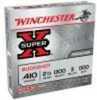 Application: Personal Protection Brand Style: Super-X Gauge: .410 Bore Length: 2.5 Muzzle Velocity (Feet Per Second): 1130 Pellets: 3 Rounds: 5 Shot Size: #000 Manufacturer: Wincheste