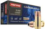 Norma Self Defense &ndash; 9mm Luger Safeguard JHP 115 gr ammunition combines a state-of-the-art jacketed hollow point projectile and top quality Norma brass to create reliable expansion penetration a...